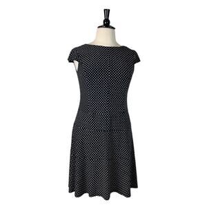 Nine & Co Aline Dress Cap Sleeves Black White Polka Dot Boatneck Women’s Size 14